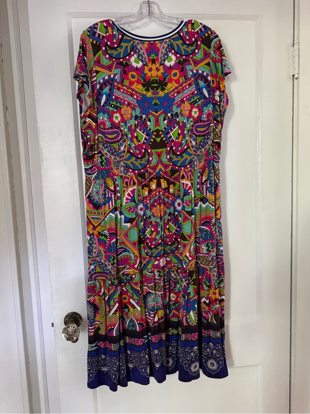 Johnny Was Vibrant Multi-Color V-Neck Women’s Tiered Midi Dress - Picture 3 of 4